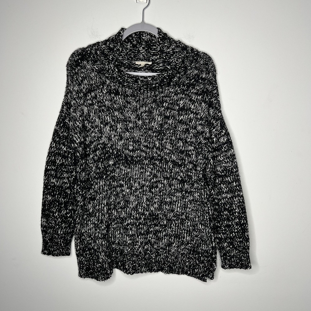 Eileen‎ Fisher Sweater Womens Small Black White Marled Cowl Neck Chunky Knit
